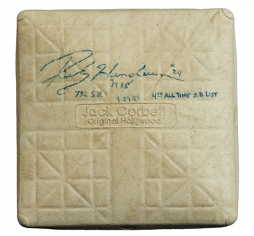 1988 Rickey Henderson Signed and Game Used Base From 4th All-Time on SB List
